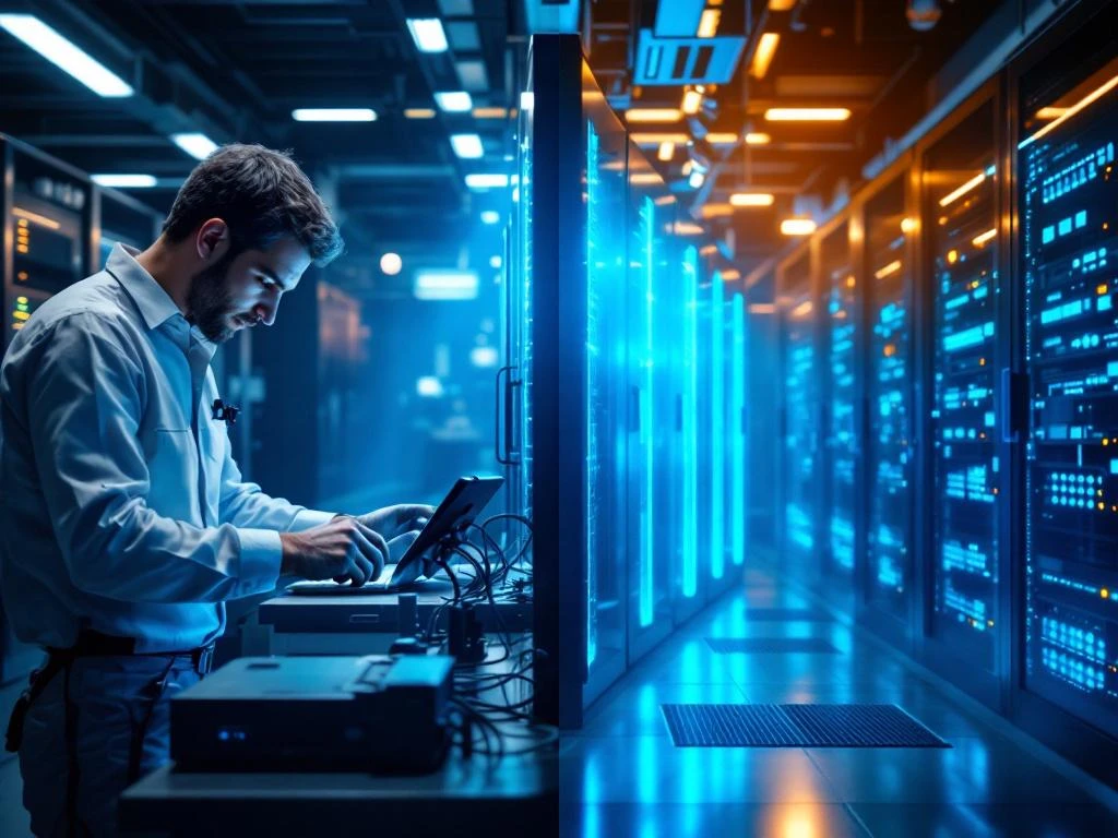 Split-screen comparison of basic IT service with generic equipment versus premium white-glove service with high-end gear